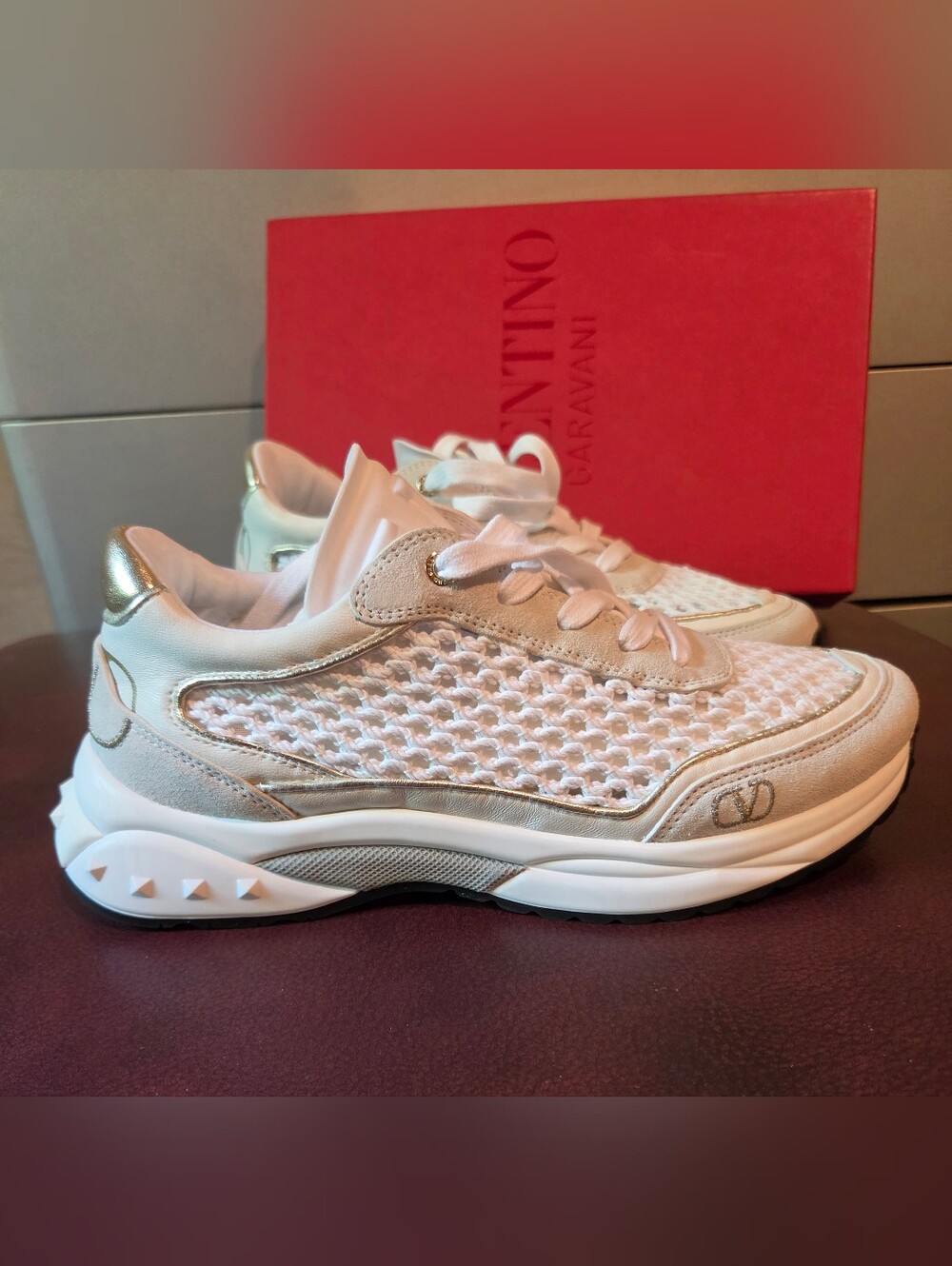Valentino Garavani Bounce Mesh and Leather Sneakers Size 38.5 / US 8